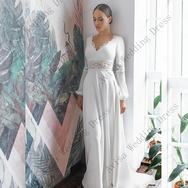Bohemian V-Neck Wedding Dress Backless Chiffon Simple Beach Gorgeous For Women Bridal Gown Robe De Mariage vestido de novia 1