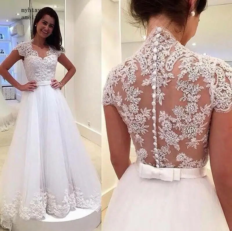 Elegant Backless V-neck Wedding Dress Sleeveless Party Dresses 2024 With Appliques White A Line V Neck Tulle vestidos de novia 1